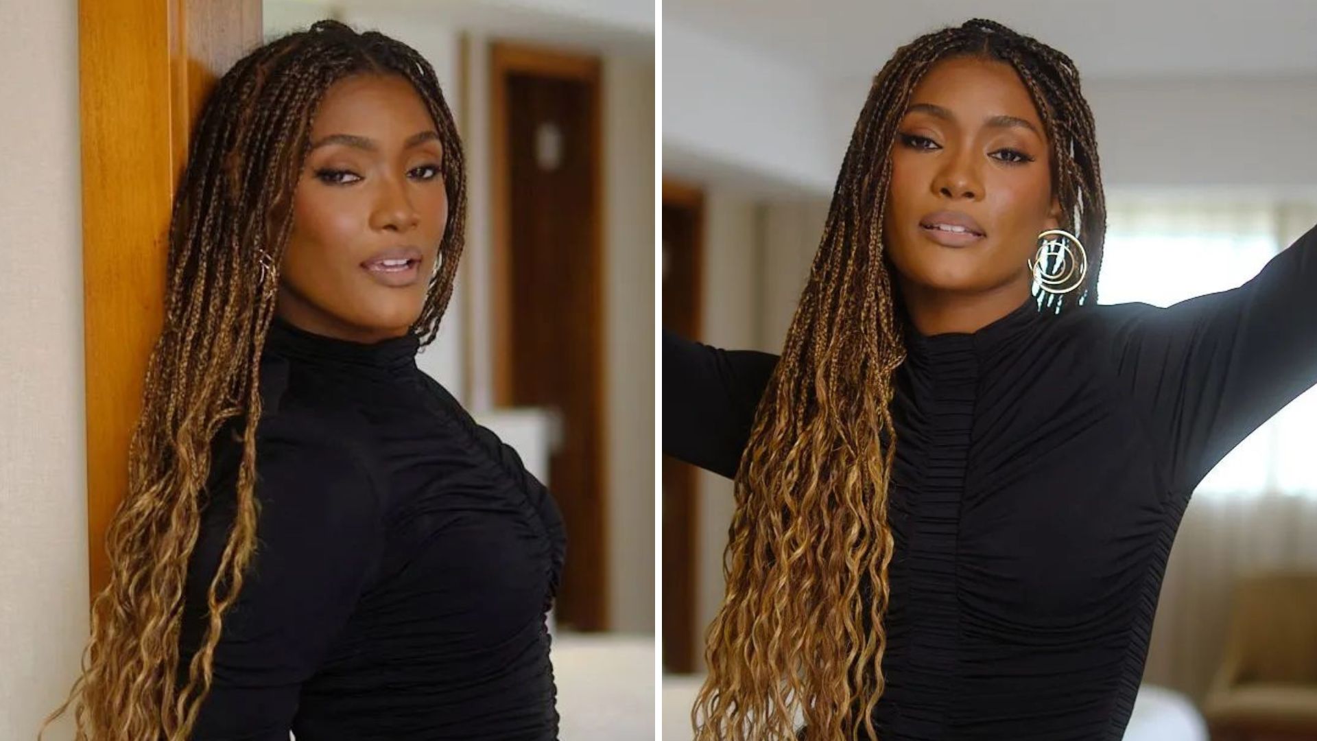 Erika Januza aperta cinturinha em vestido justo e pernões chamam atenção: “Delícia”