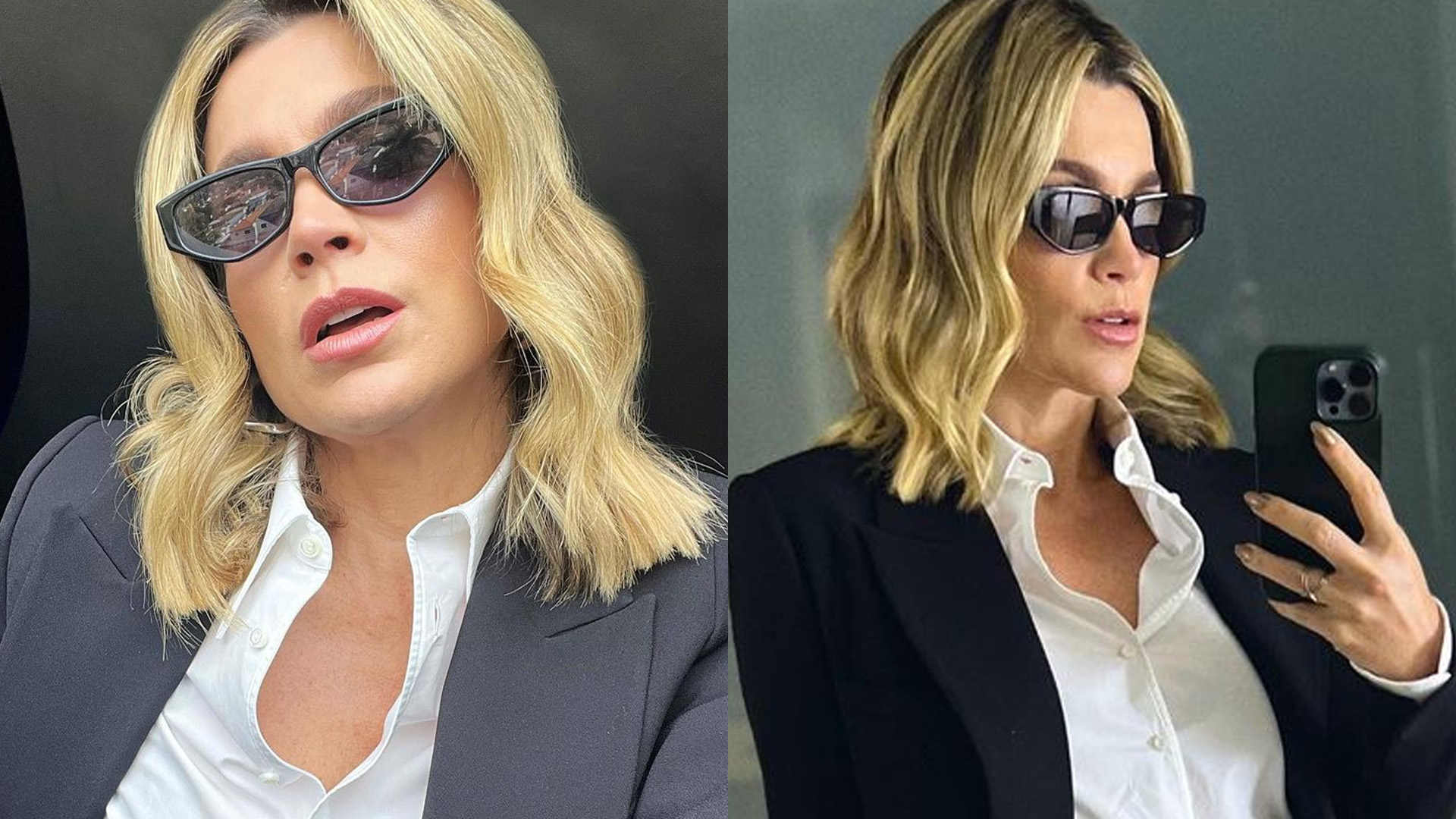 Flávia Alessandra ataca de empresária e arrasa com terninho andrógino: “Linda”
