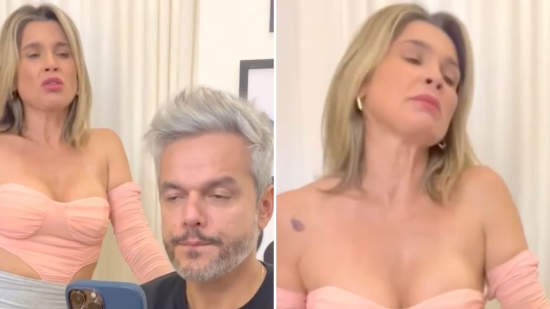 Flávia Alessandra debocha ao pegar Otaviano Costa fuçando em seu celular: “Tóxico”