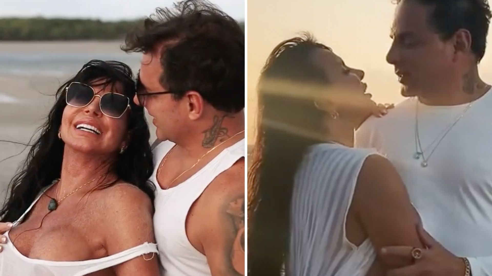 Ousada, Gretchen coloca biquíni branco fio-dental e ganha carícias do marido: “Que química”