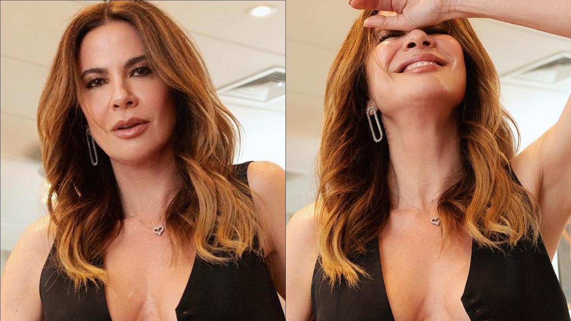 Luciana Gimenez dispensa sutiã, abre colete e metade dos seios escapam: “Gostosa”