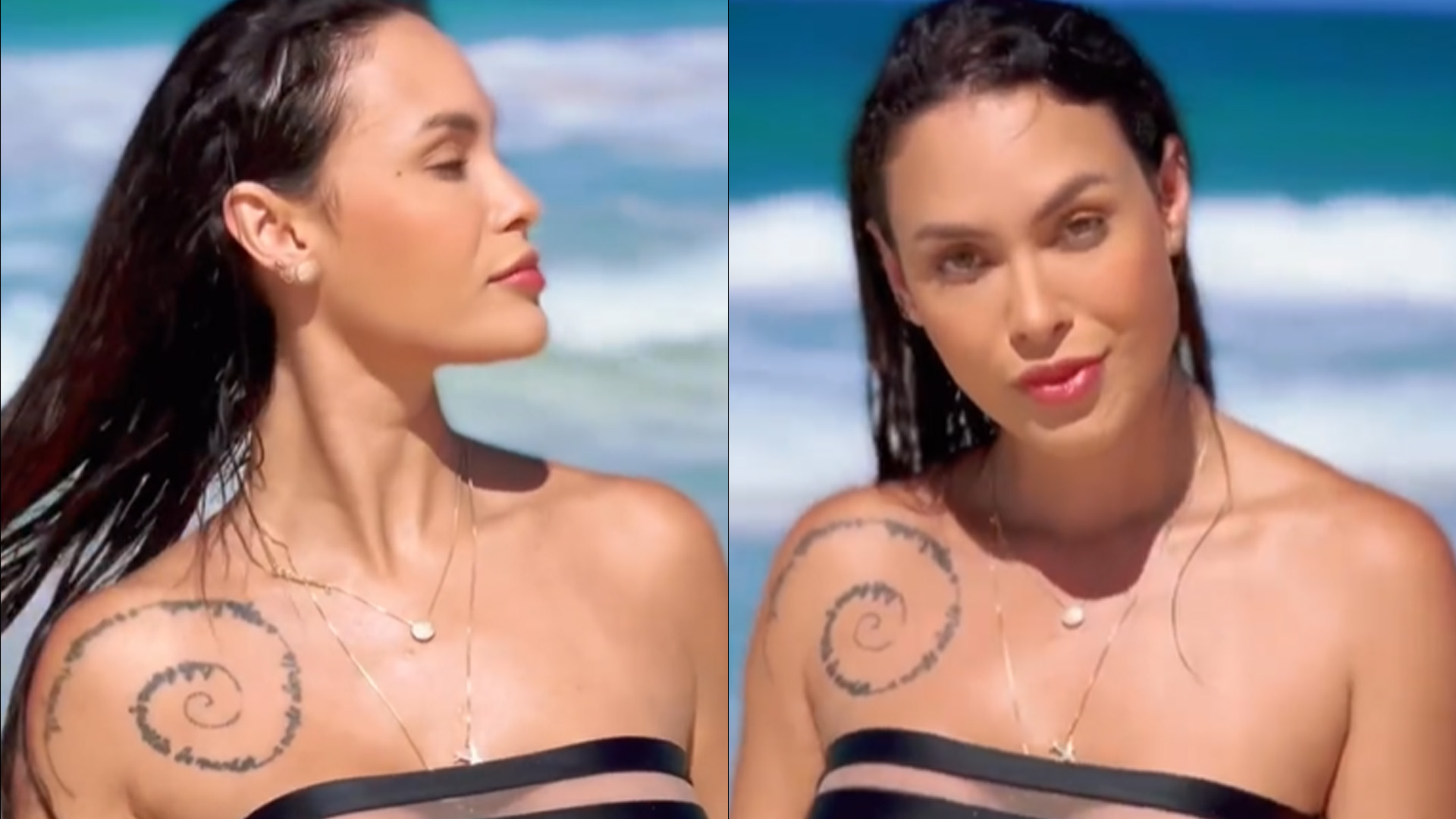 Ex-BBB Sarah Andrade escandaliza e deixa seios à mostra em biquíni transparente