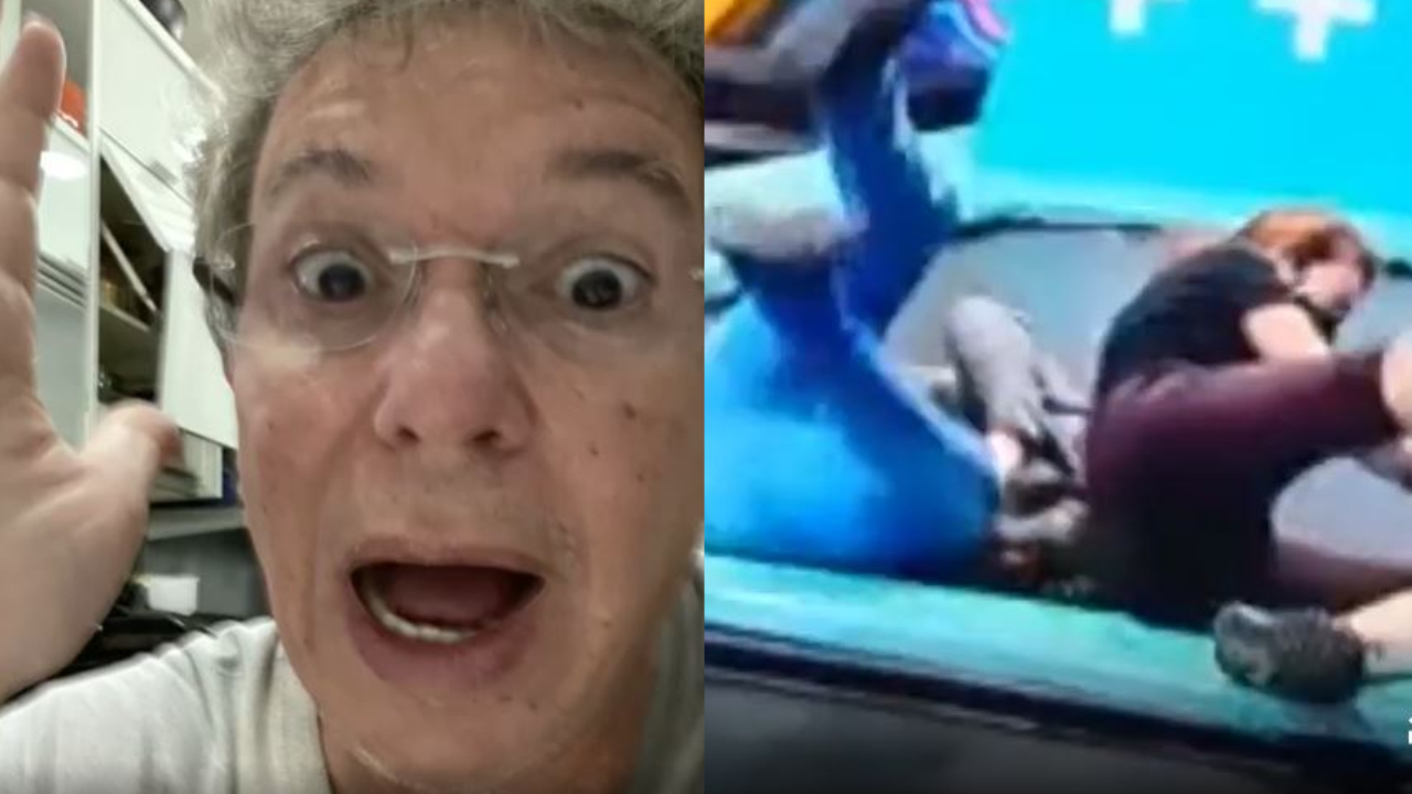 Vídeo Cassetadas? Boninho leva tombo feio durante gravação no novo programa de Fernanda Gentil: “Chama o VAR!”
