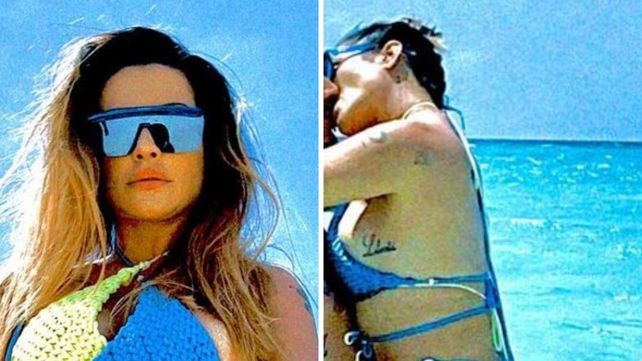 Nas Maldivas, Cleo posa de biquíni e protagoniza beijão quente com o marido, que reage: “Minha delícia”