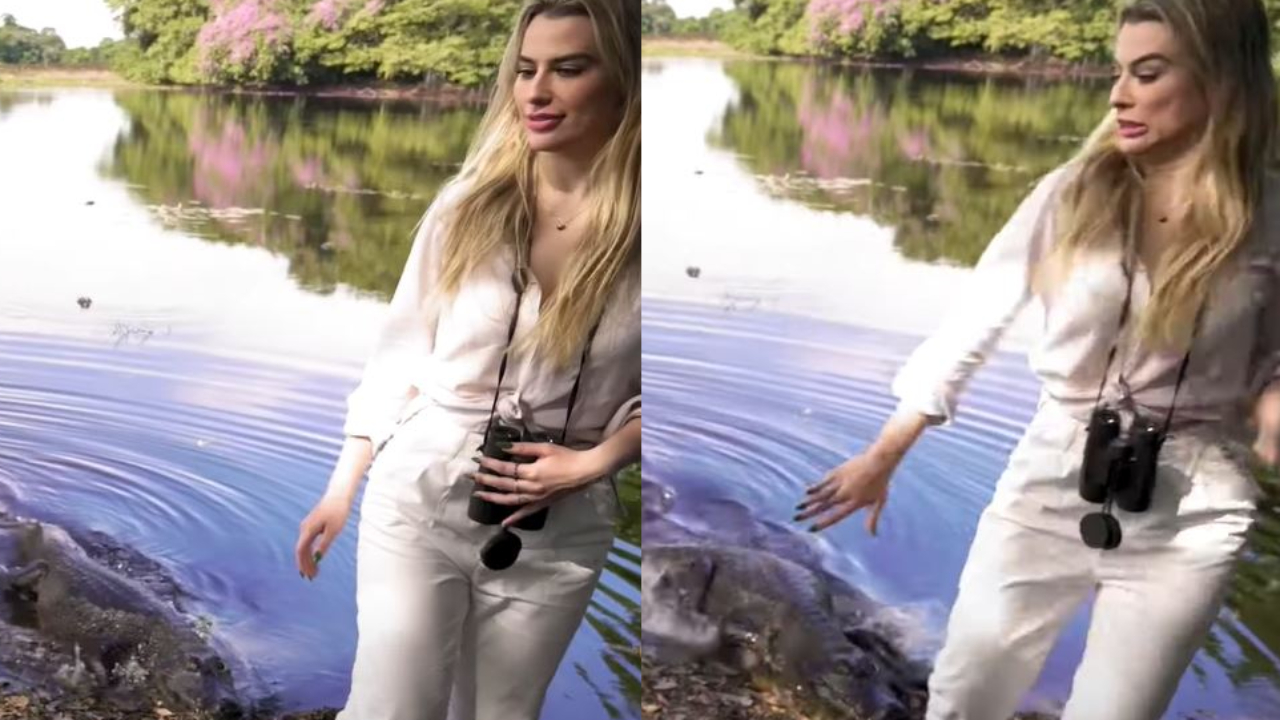 Eita! Ex-BBB Fernanda Keulla se descuida e quase leva mordida de jacaré no Pantanal: “Susto!”