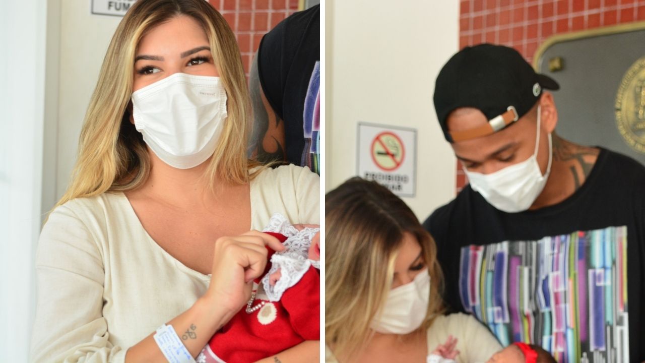 Ela é uma princesa! Lore Improta e Leo Santana deixam a maternidade com a pequena Liz nos braços