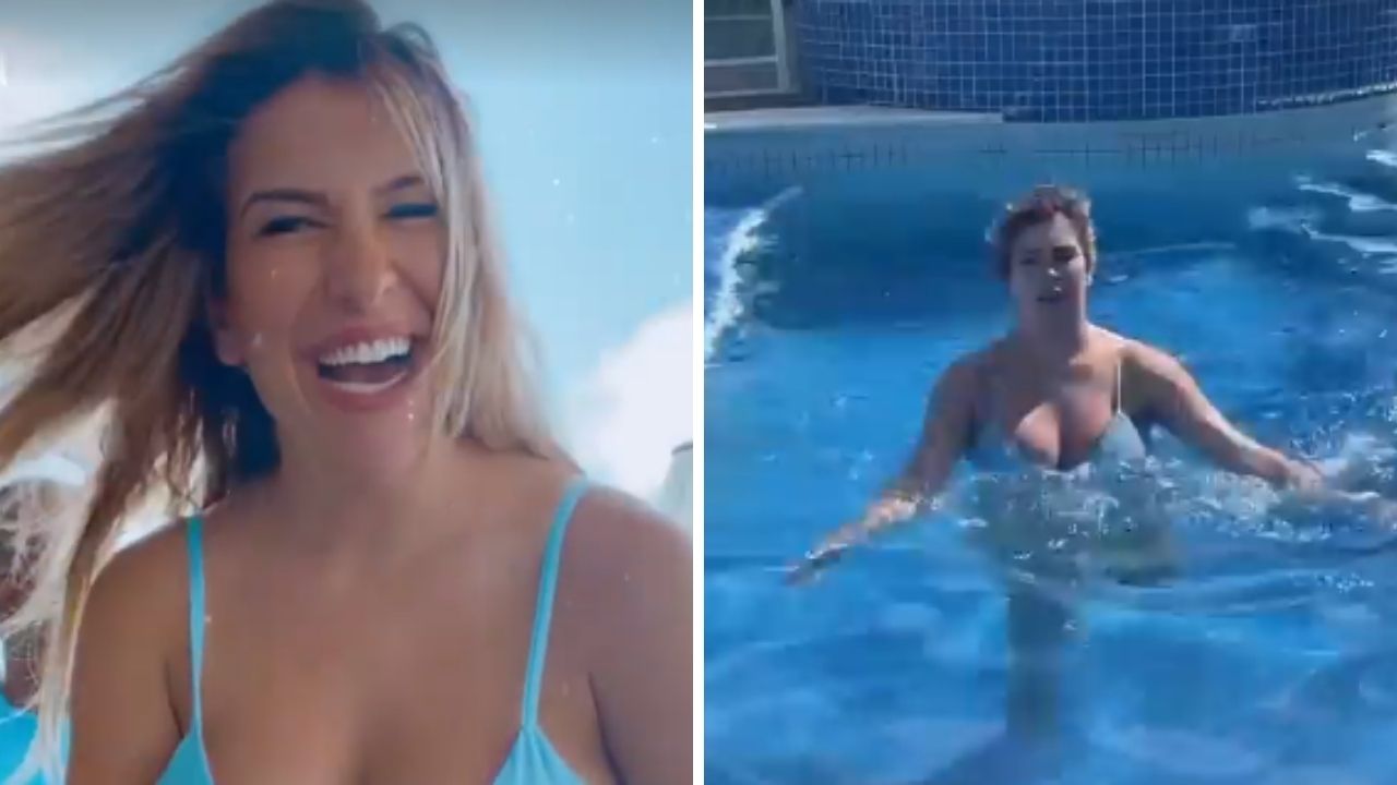 Prestes a dar à luz, Lore Improta faz exercícios na piscina para induzir parto: “Bora nascer, filha”