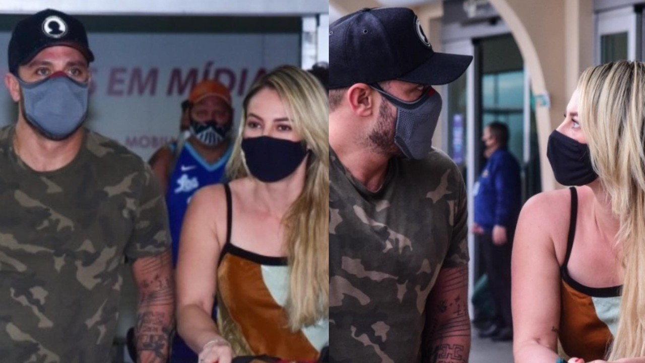 Mascarados, Paolla Oliveira e Diogo Nogueira desembarcam juntinhos em São Paulo