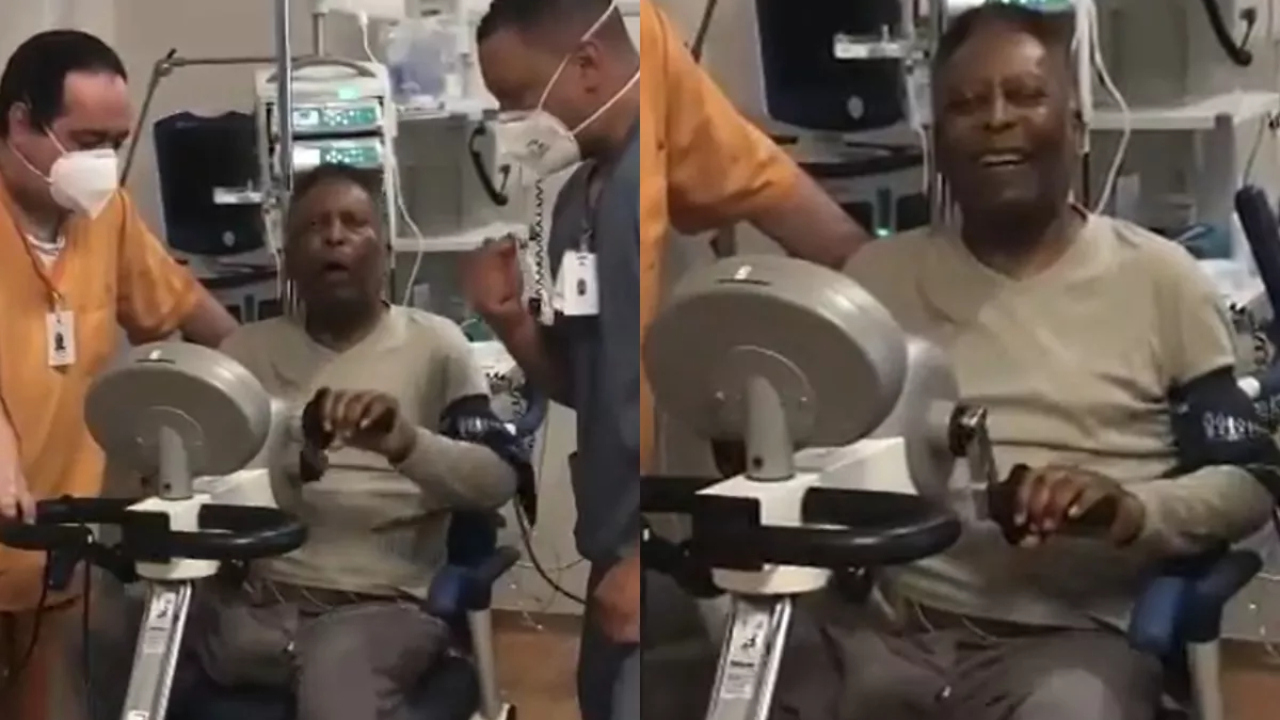 Após cirurgia para retirada de tumor, Pelé surge sorridente durante exercícios em hospital: ”Que alegria”
