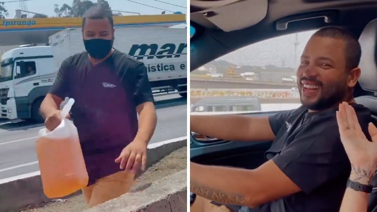 Na estrada, Projota fica sem gasolina e vive verdadeiro perrengue para abastecer o carro: “Atravessei a Marginal”