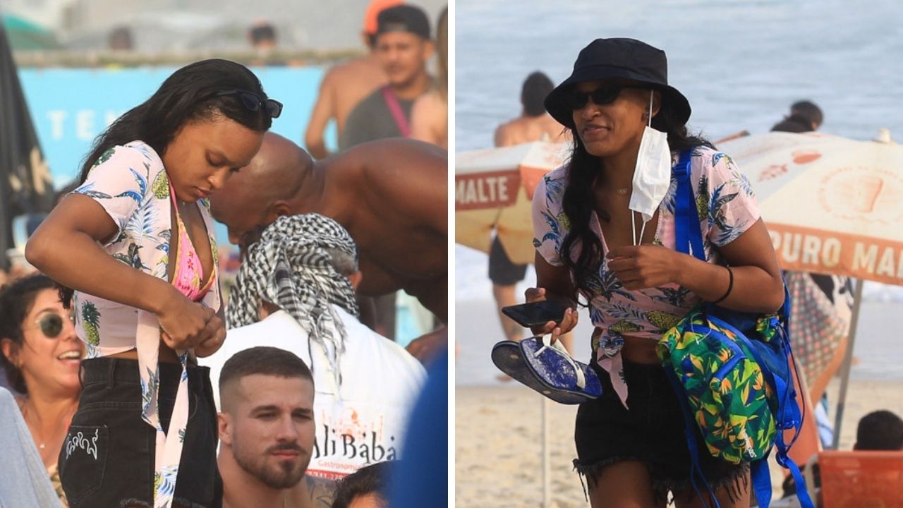 Novo amor? Ginasta Rebeca Andrade vai à praia e deixa o local acompanhada por gato tatuado