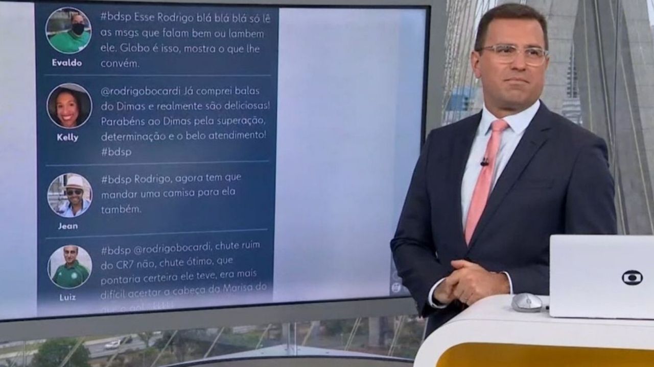 Rodrigo Bocardi reage ao vivo após mensagem de telespectador: “Só lê mensagens que lambem ele”