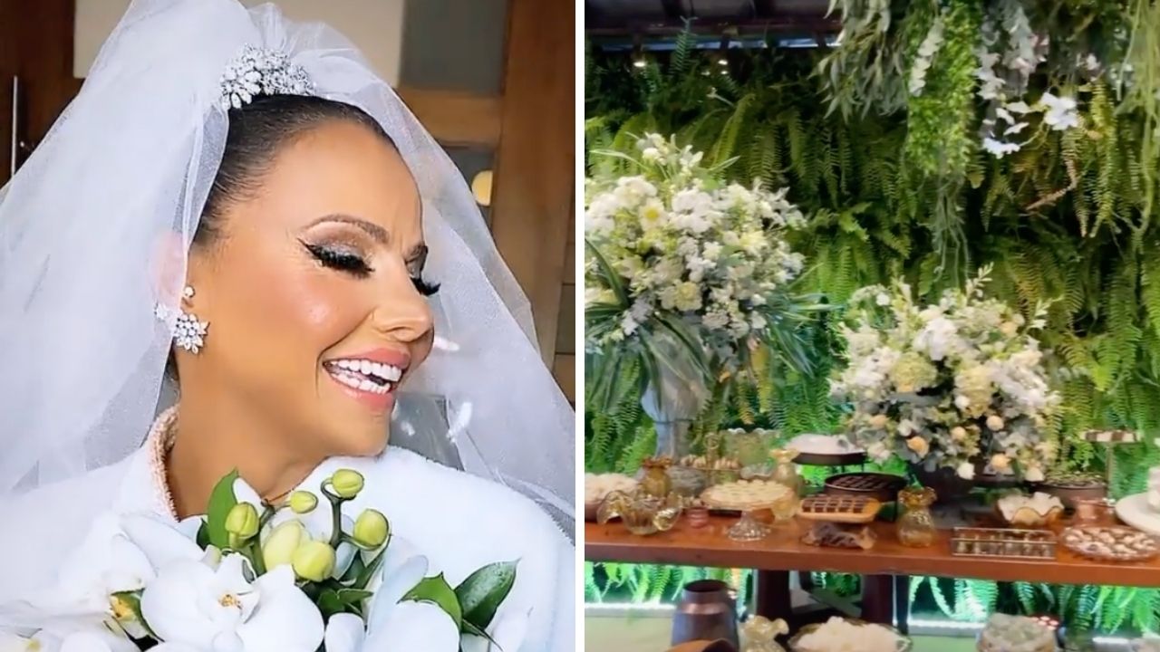 O bolo, o buquê, a decoração, os arranjos: veja fotos do luxuoso casamento de Viviane Araújo